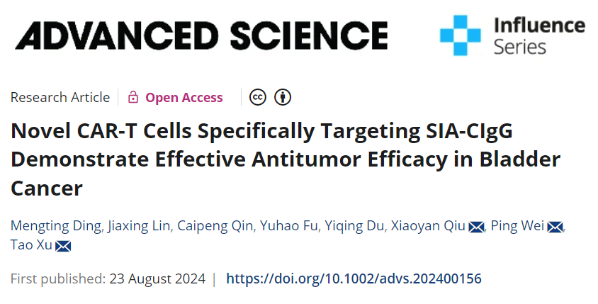 Advanced Science丨膀胱癌的新型CAR-T细胞免疫疗法