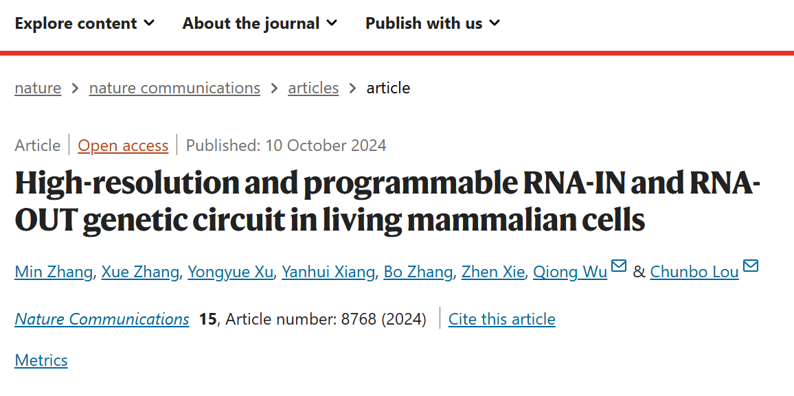 Nature Communications | 哺乳动物活细胞内可编程重构RNA调控网络的人工基因线路