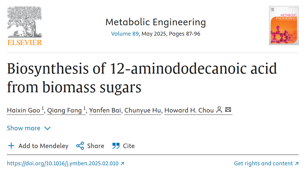 Metabolic Engineering | 利用生物质糖实现聚酰胺12的绿色合成